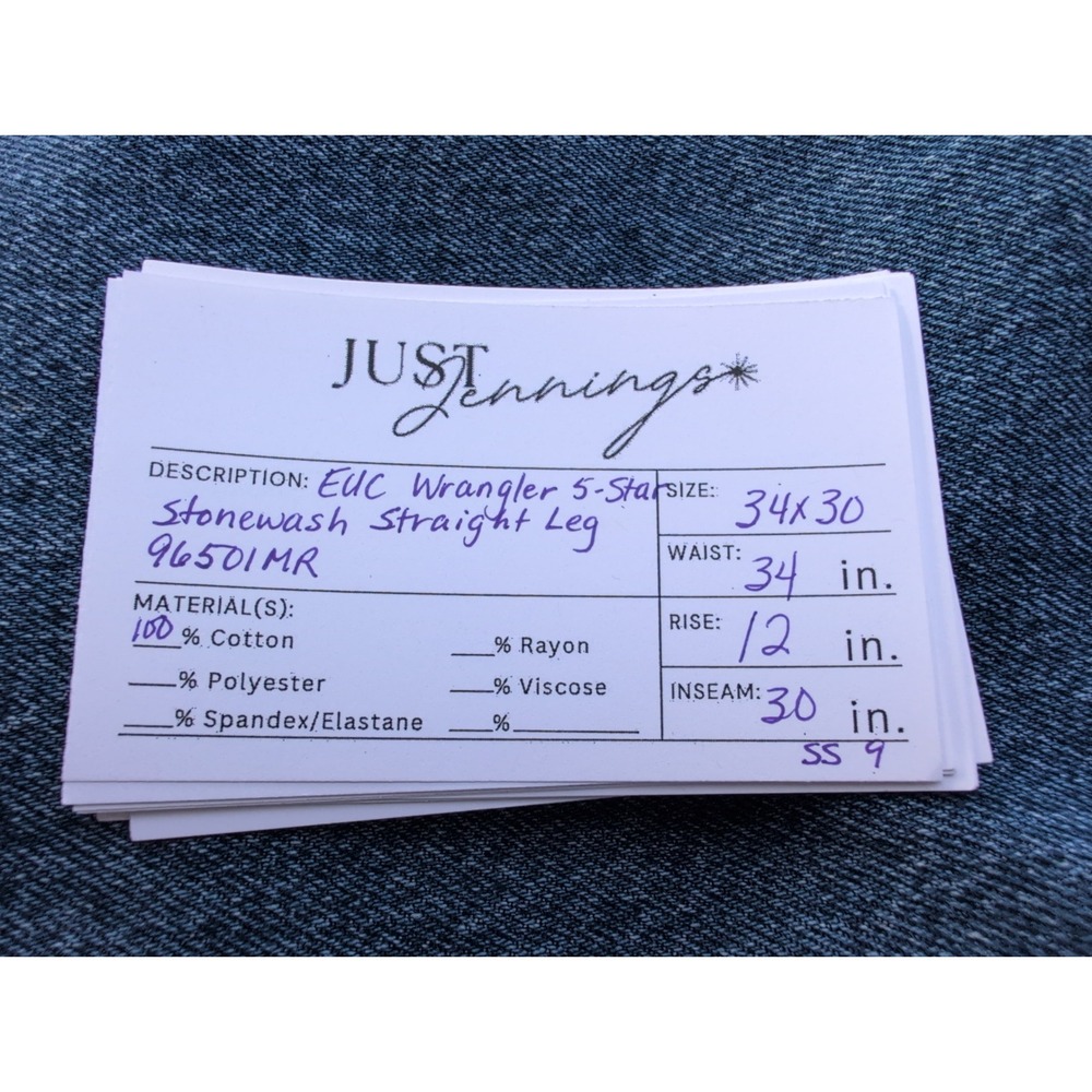 EUC Wrangler 5 Star Jeans Stonewash Blue Denim Mens 34x30 Straight Leg 96501MR - Picture 5 of 5